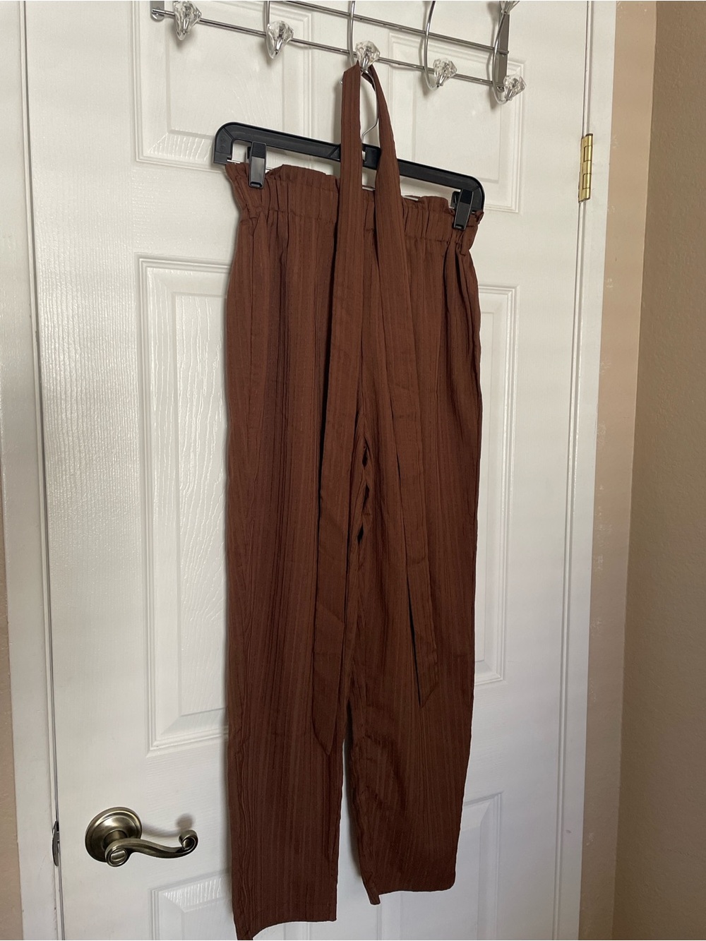 SHEIN Brown Wide Leg High Waist Tie Jumpsuit